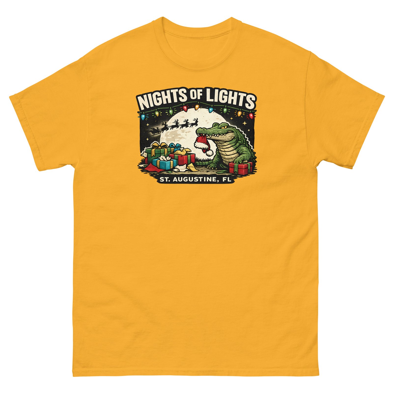 Alligator Eating Santa Nights of Lights Unisex classic tee