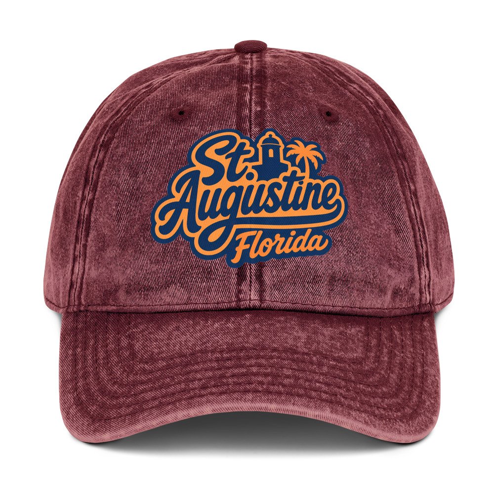 St. Augustine Orange Blue Print Vintage Cotton Cap - Image 4