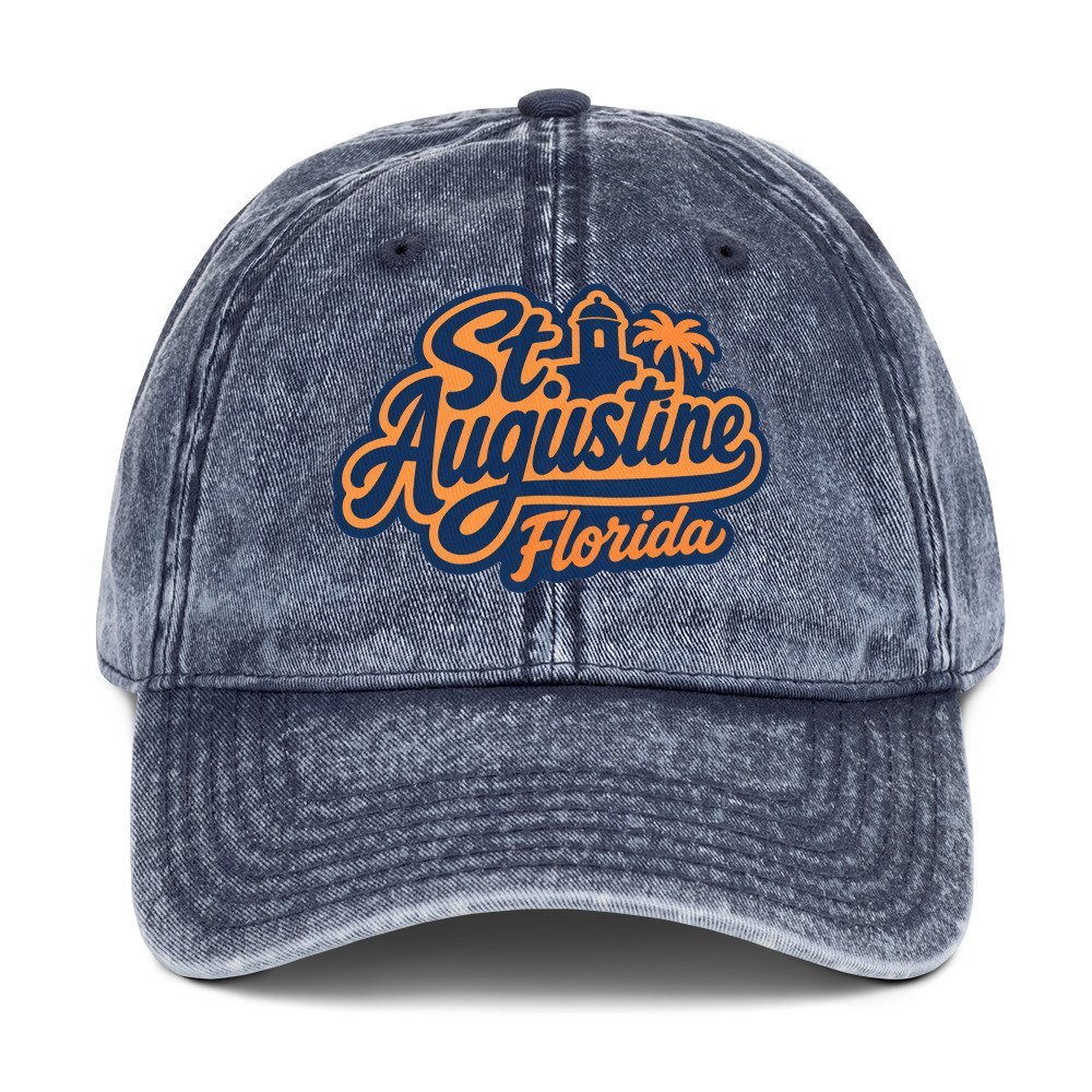 St. Augustine Orange Blue Print Vintage Cotton Cap - Image 3