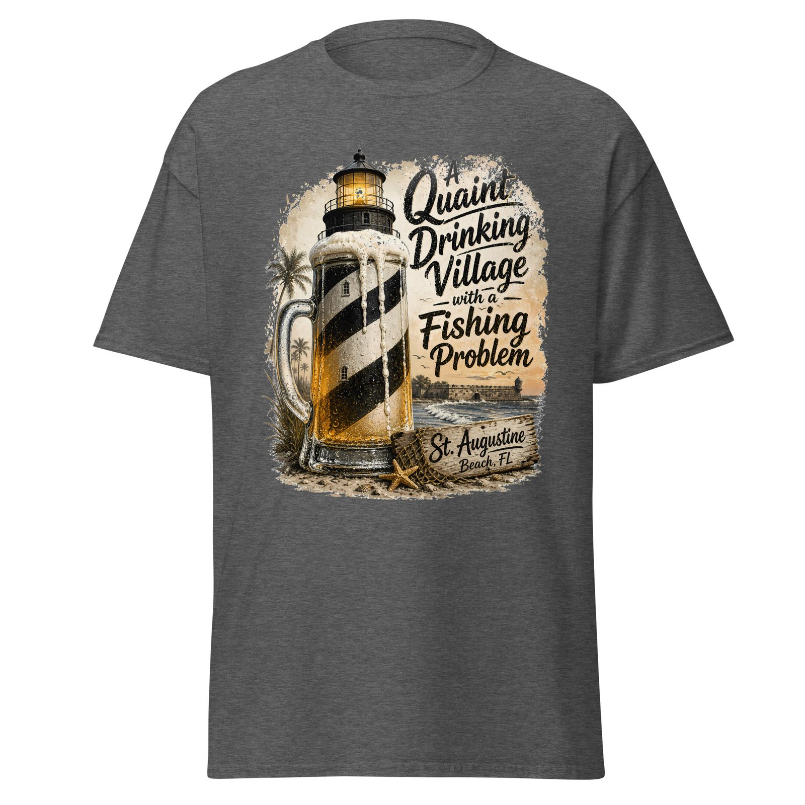 St. Augustine Beach FL Quaint Drinking Village Lighthouse Stein Starfish Unisex classic tee